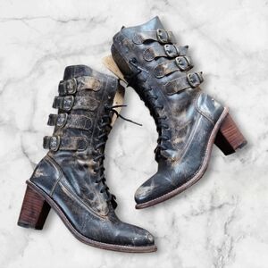 🩶Rare- BED|STÜ "Fiona" Distressed Leather Moto Victorian Combat Boots